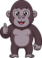 Cheerful cartoon gorilla character giving a thumbs up in a playful flat design style illustration vector
