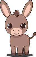 Cute cartoon donkey character with big eyes and a friendly expression in a flat design style, perfect for childrens art vector
