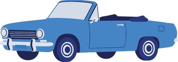 Classic convertible car in vibrant blue color with sleek lines and minimalistic design style, showcasing retro charm in illustration vector