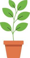 A vibrant green plant with multiple leaves growing in a simple terracotta pot, showcasing a minimal design style in art vector