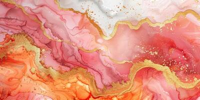 Abstract painting with gold and pink colors photo