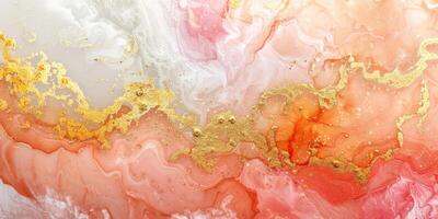 An abstract painting with gold and pink colors photo