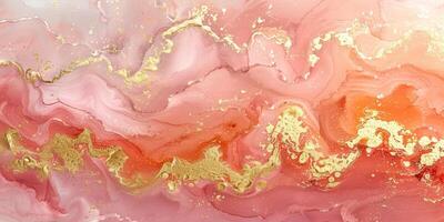 Pink and gold abstract painting with gold foil photo