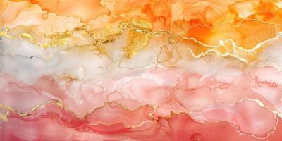 An abstract painting with orange, pink and gold colors photo