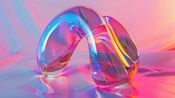A glass sculpture with colorful shapes on it photo