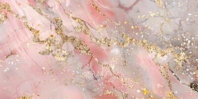 A close up of a pink marble background with gold foil photo