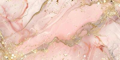 A pink marble background with gold paint photo