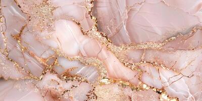 A close up of a pink marble surface with gold paint photo