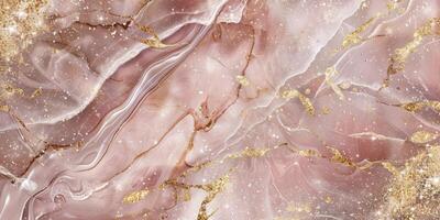A pink marble background with gold paint photo