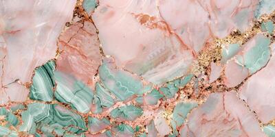 A close up of a marble wall with pink and green colors photo
