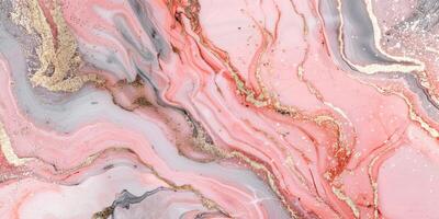 Marble background with gold and pink paint photo