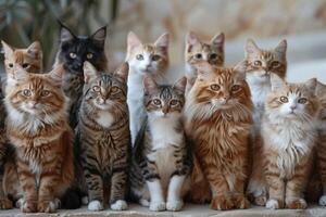 A group of cats are standing together photo
