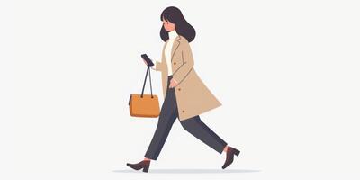Woman walking with a bag and phone photo