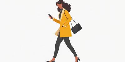 An illustration of a woman walking with her phone photo