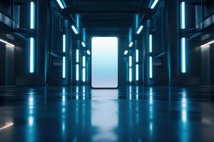 An empty room with a white screen in the middle photo