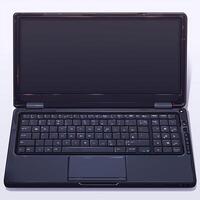 A laptop computer with a black screen and keyboard photo