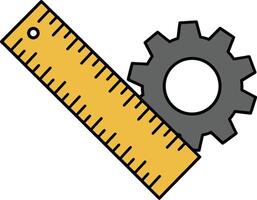 Yellow ruler and black gear in flat design style representing measurement tools for engineering and design projects in art vector