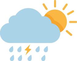 Cloud with rain and lightning alongside a bright sun in a flat, colorful illustration depicting contrasting weather conditions vector