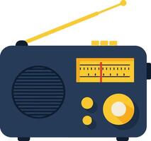 Classic radio design featuring a blue body with yellow accents, minimal style, capturing nostalgia and retro vibes in art vector