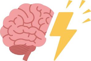 Brain illustration with lightning bolt symbolizing inspiration and creativity in a flat design art vector