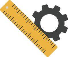 Yellow ruler and black gear icon in flat design style representing measurement and engineering concepts in art vector