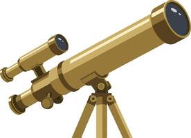 A detailed golden telescope set on a tripod, showcasing sleek design and functionality, ideal for stargazing and exploration, art vector