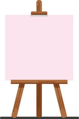 Blank easel with wooden frame showcasing a large empty canvas in a minimal flat design style for creative art