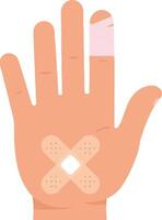 Hand with visible bandages in a flat and minimal style showcasing injury care and healing in art vector