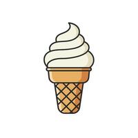 Creamy soft-serve ice cream cone in a minimal flat design style featuring a classic waffle cone and swirls of vanilla ice cream art vector