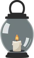 Vintage lantern featuring a glowing candle in a flat design style with a warm, inviting atmosphere in this art vector