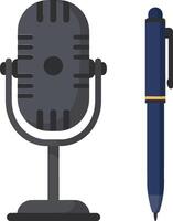 Classic microphone and blue pen in a minimal flat design illustration for creative content and communication themes vector