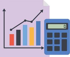 Calculator next to a colorful graph on a document, showcasing flat design art for business analytics and financial insights vector