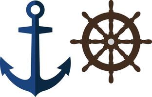 Nautical anchor and ship wheel icons in flat design style showcasing maritime themes with a modern touch, illustration vector