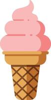 Delicious pink swirled ice cream on a crispy cone in flat art style showcasing indulgence and sweetness vector