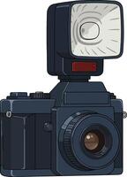 Vintage camera with flash in flat design showcasing detailed features and textures in art vector