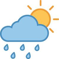 Cloud with rain and sun shining bright in a flat design style illustration vector