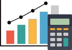 A calculator beside a colorful bar graph depicting growth trends in a flat, minimal design style illustrating financial analysis art vector