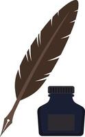 Ink bottle with a quill pen in flat design style showcasing creativity and writing in art vector
