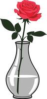 A single red rose in a clear glass vase displayed elegantly on a white background in minimal flat art vector
