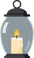 Candle illuminated inside a transparent lantern showcasing minimal design elements and inviting warmth in a cozy atmosphere illustration vector