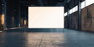 Blank billboard in an empty room with a light photo