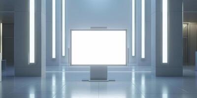 An empty room with a large blank billboard photo