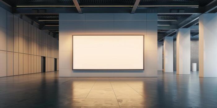 Empty white room with a large blank frame photo