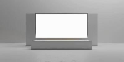 An empty white square frame on a gray floor photo