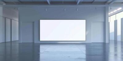 An empty room with a large blank screen photo