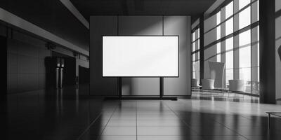 A blank white billboard in a modern office building photo