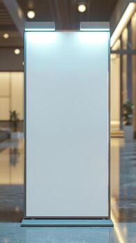 Blank white display stand in a lobby photo