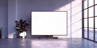 An empty room with a large blank screen photo