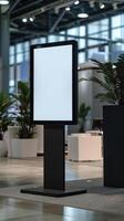 A large white square display in a lobby photo