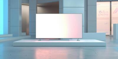 A white square display with a blue light on it photo